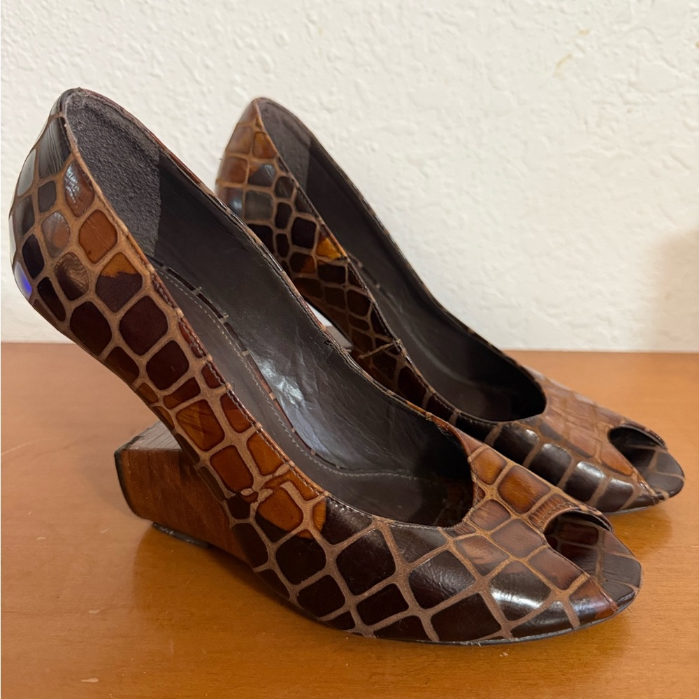 Softwalk Brown Patterned Peep-Toe Walk Brand, Siz… - image 1